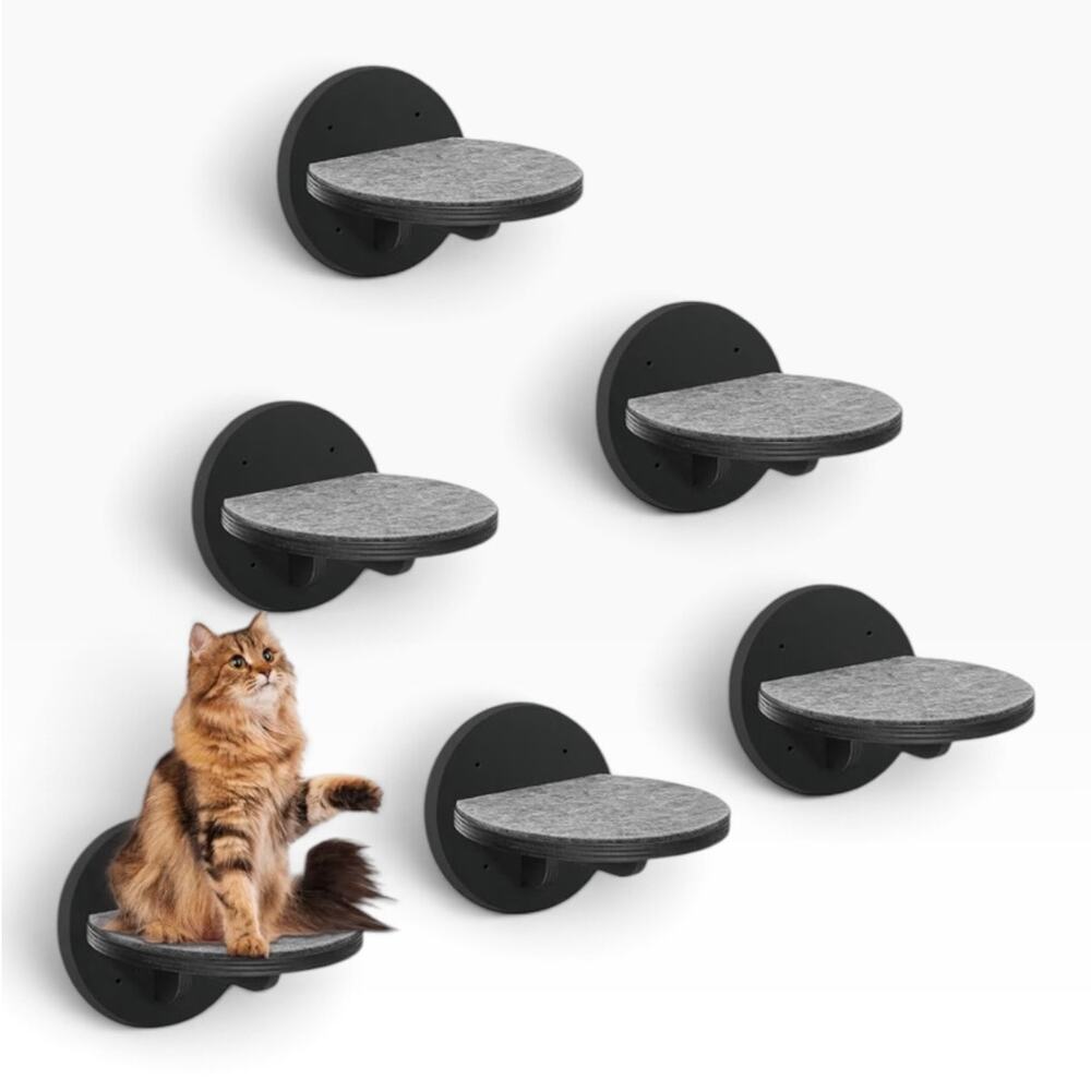 Cat Wall Shelves 6 pc. Wooden Cat Steps Sturdy Floating Climber Stairs Open Box